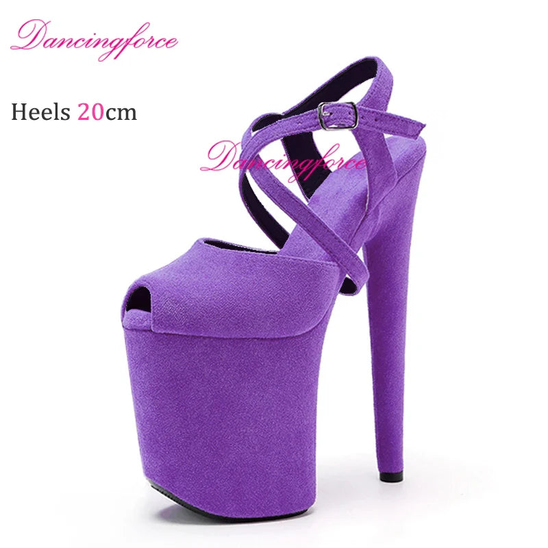 8Inches 20cm Shiny Stripper Pole Dance Shoes Sexy Thick Insole Platform High Heels Women Summer Cross Strips Sandals Female