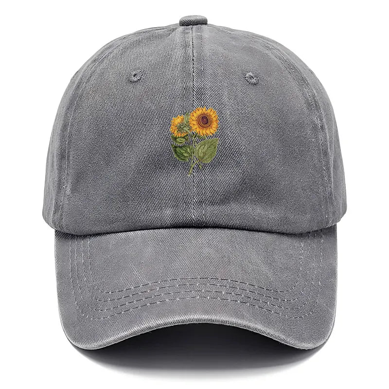 Trendy Sunflower Embroidery Snapback Cap Vintage Washed Cotton Adjustable Unisex Hip Hop Streetwear Hat Outdoor Cap Gift