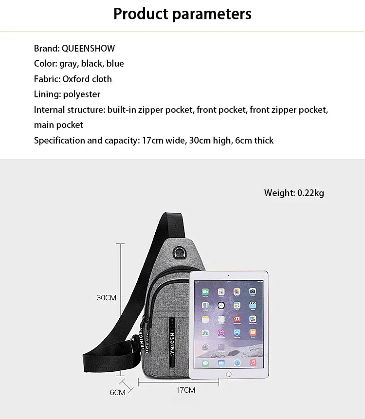 Travel Men's Handbags USB Chest Bag Designer Messenger Crossbody Bags Water-Proof Shoulder Bag Diagonal Package Sports Back Pack