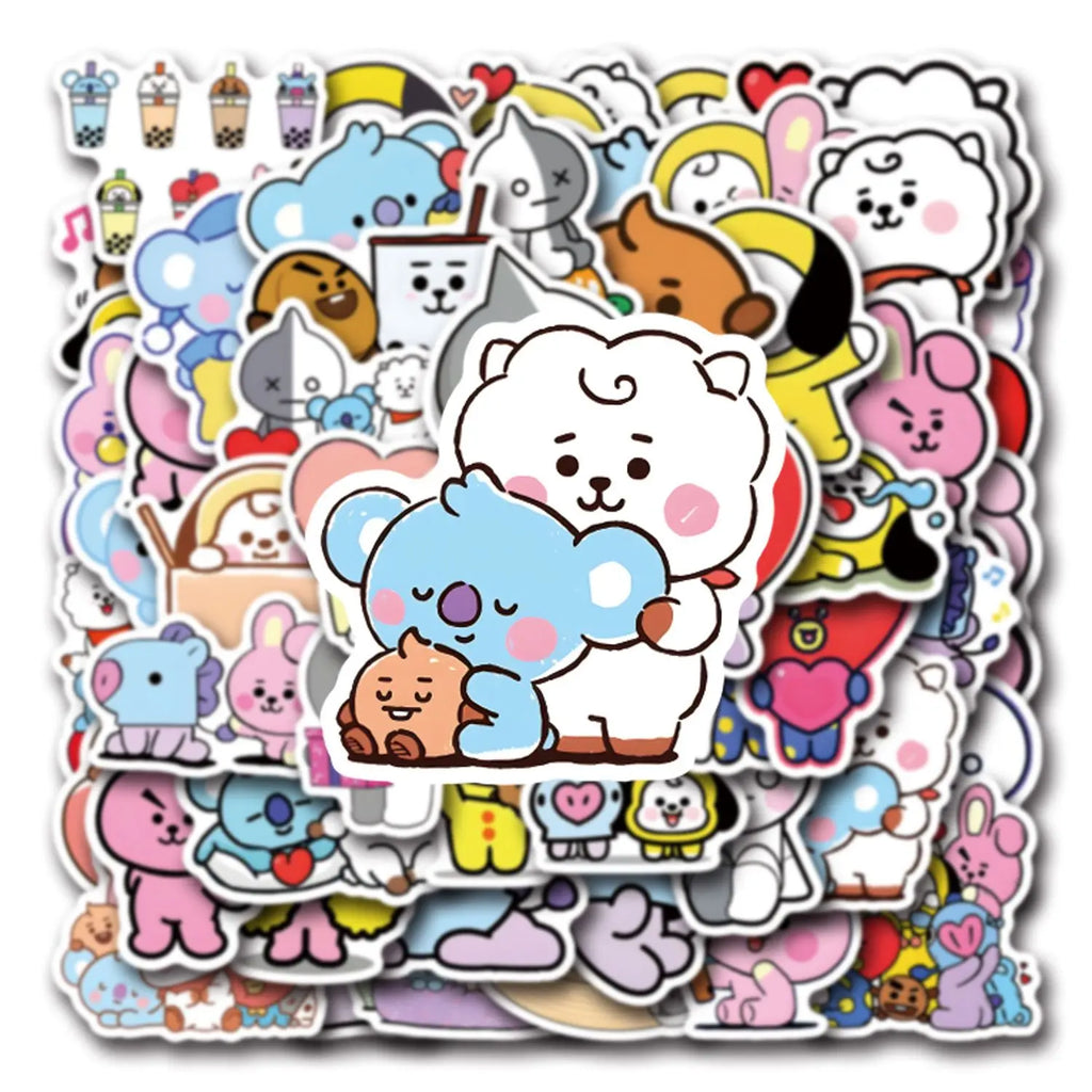 BT21 Chimmy Cooky koya RJ Shooky Mang Sticker High Color Value Cartoon Printing Creative Hand Ledger Decoration 55pcs Sticker