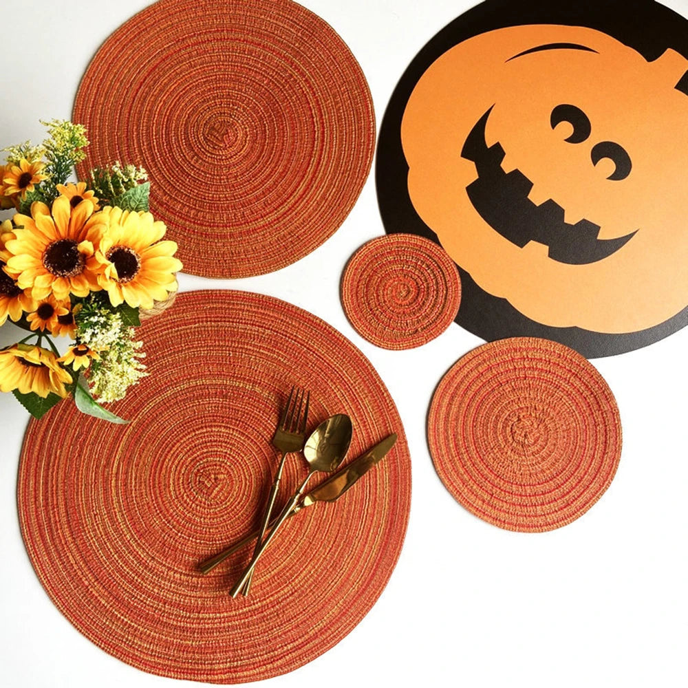 4pcs Round Table Mat Woven Ramie Placemats Anti Slip Dining Table Mats Non-Slip Tableware Bowl Pads Kitchen Drink Cup Coasters