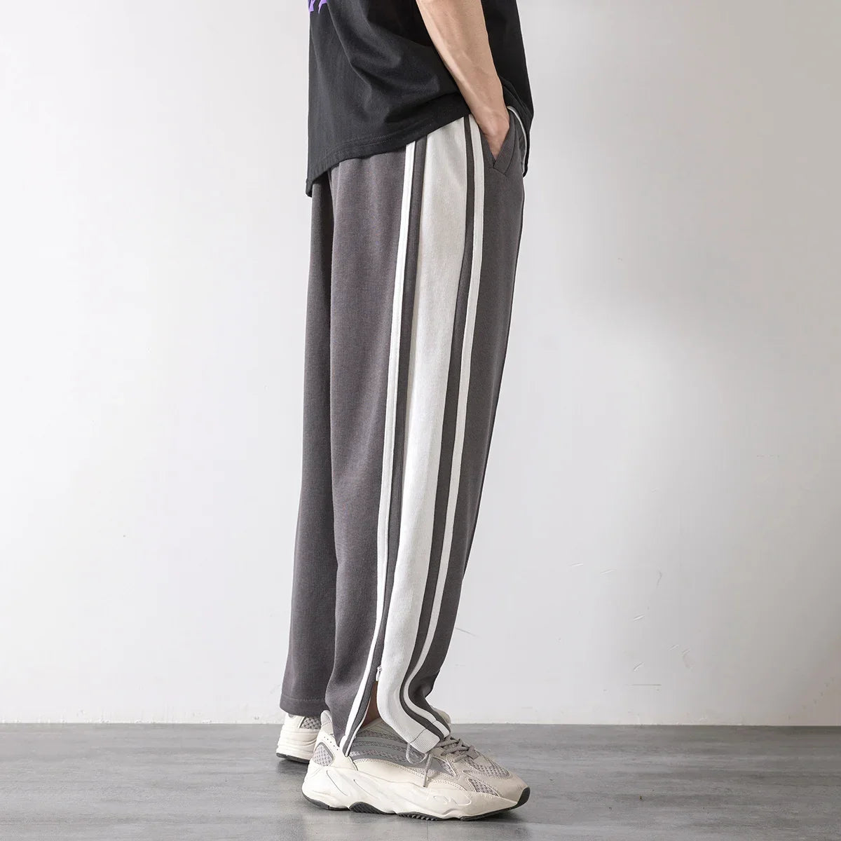 Korean Clothes Joggers Basketball Pants Punk Mens Clothing Loose Stripe Drop Straight Trend Casual Trousers Stacked Sweatpants