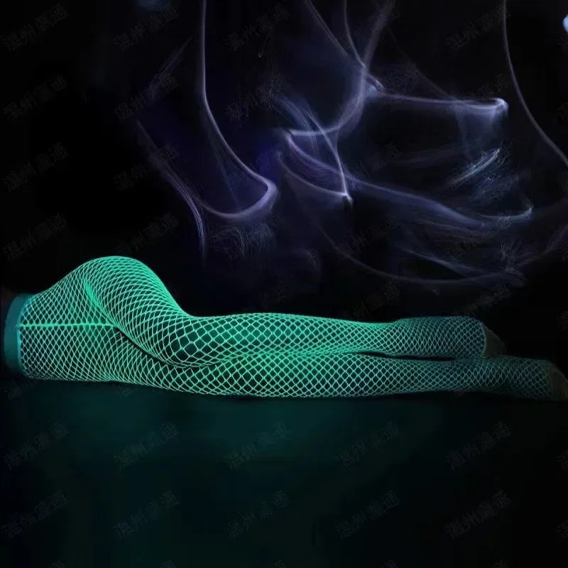 New Night Fluorescent Women's Long Socks Fishnet Body Stockings Curve Lingerie Mesh Fabric High Waist Sex Tights Sexy Bodysuits