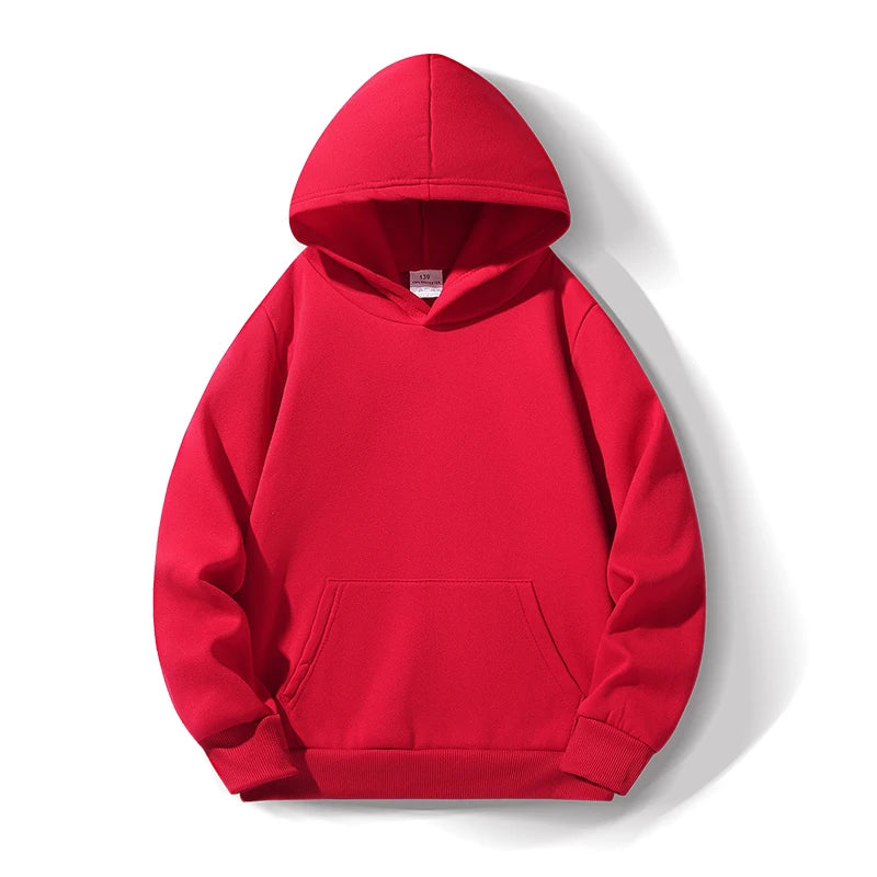 Boys' & Girls' Solid Color Hooded Sweatshirts - Warm, Comfortable, Fleece-Lined, Versatile Basic Style, Perfect as Gifts