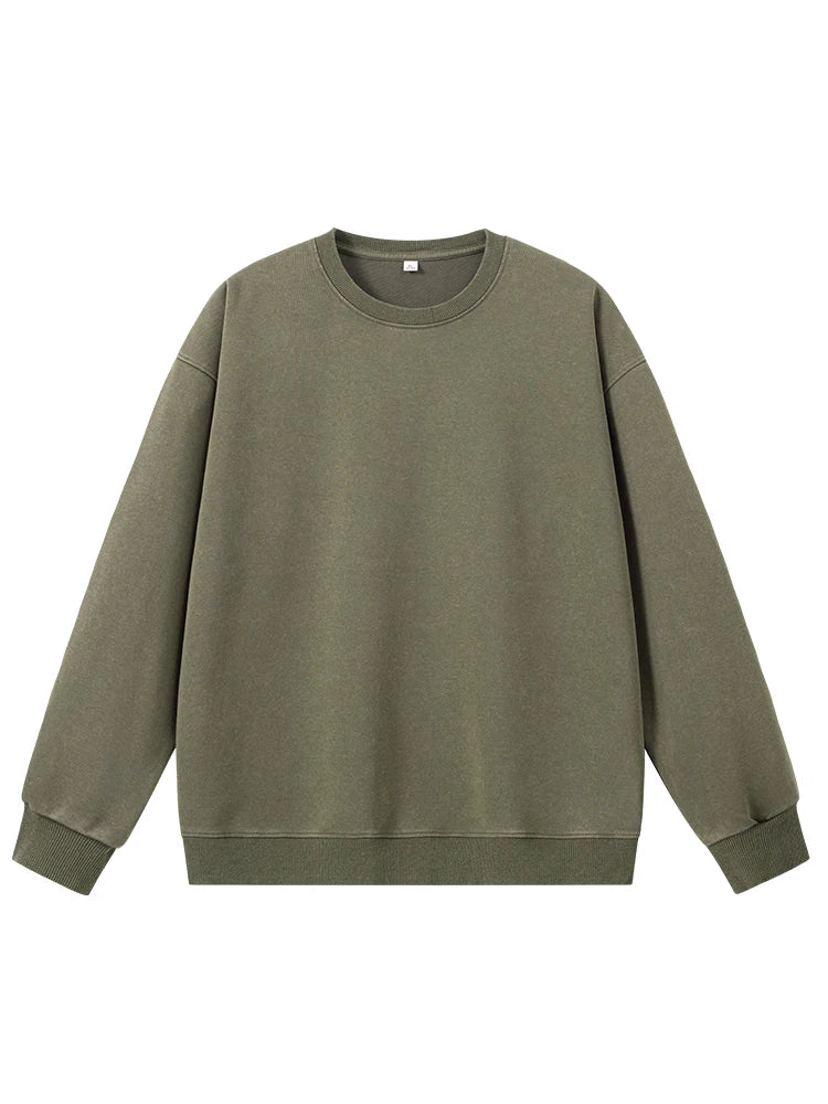 Men's Washed Faded Sweatshirts 330GSM Cotton Polyester O-Neck Knit Sports Pullover Tops Street Y2K Oversized Sweatshirts Unisex