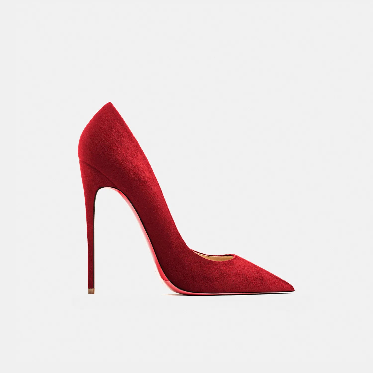2022 Autumn New Women's High Heels Shoes Sexy Pointed Suede Red Shiny Bottom Pumps Fashionable Temperament Shallow Wedding Shoes