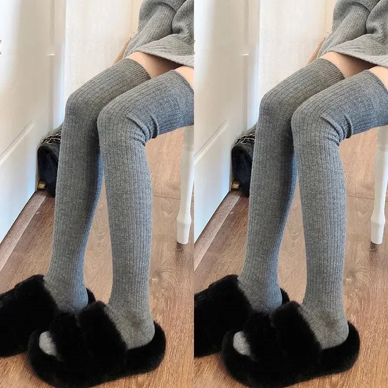 NEW 1/2pairs Women's Casual Knitted Long Socks Autumn Winter Solid Stockings Boot Calf Socks Over Knee Leggings Harajuku Lolita Sox