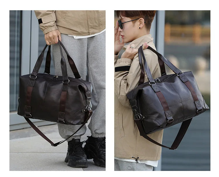 2023 New Men's Business PU Travel Handbag Soft Leather Texture Shoulder Bag Sports TrainingLarge Capacity Handheld Crossbody