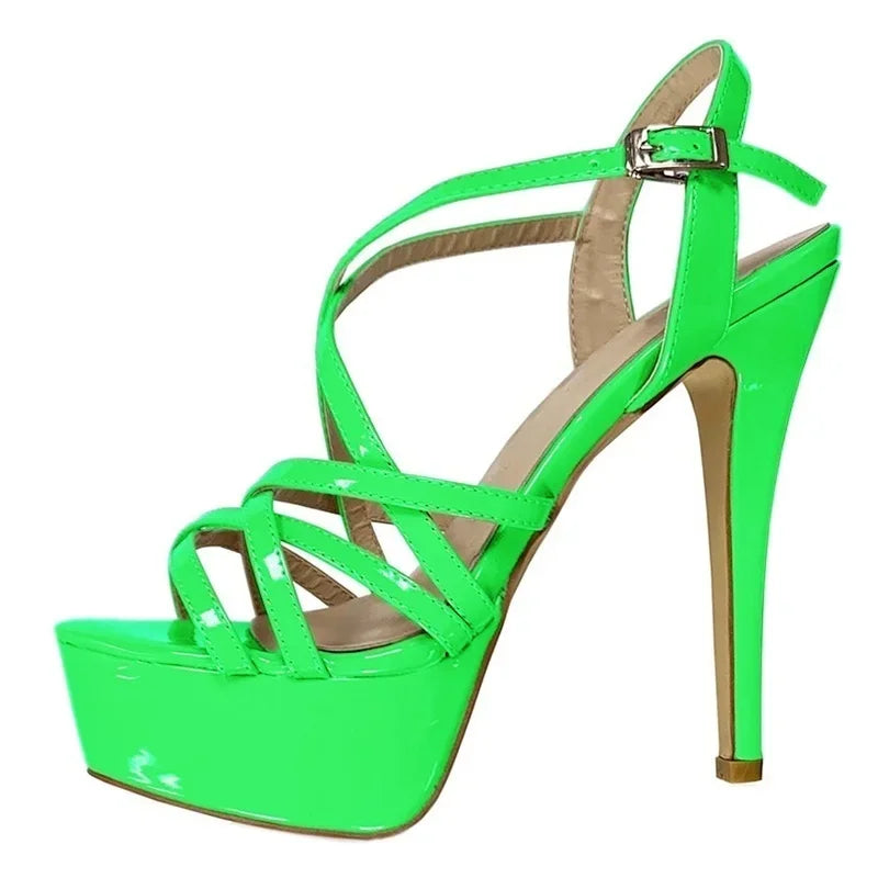 LOSLANDIFEN 2026 NEW 14CM Open Toe Platform High Heels Snake Pattern Sandals Sexy Ankle Strap Gladiator Party Dress Women Shoes