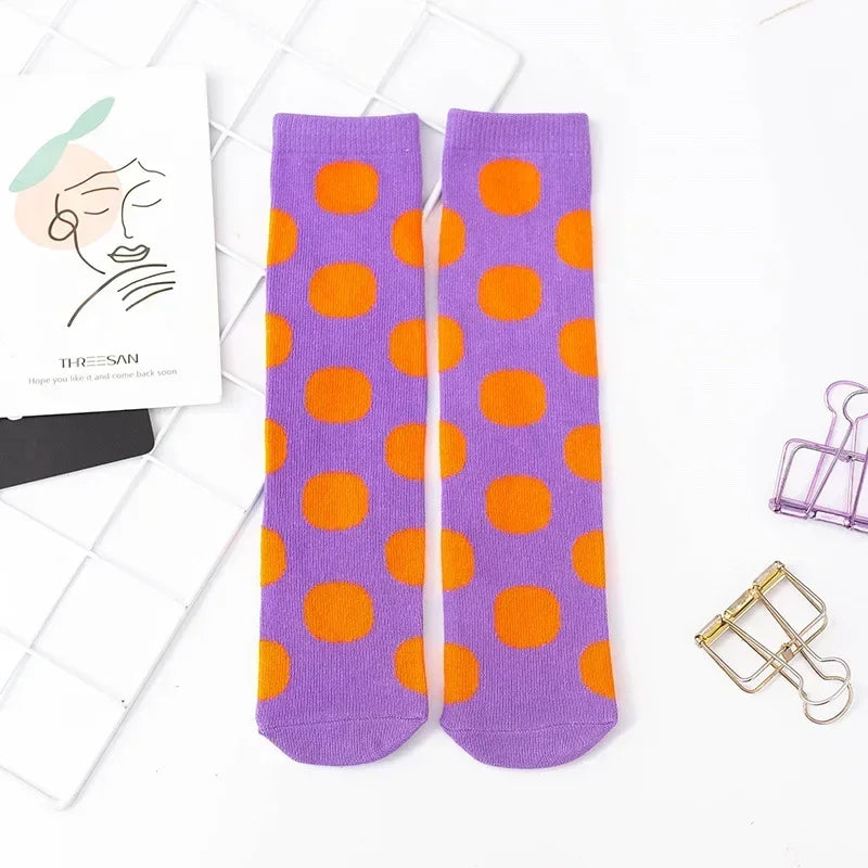 Girl Long Knee Socks New 1-12 Y Child Socks Autumn Winter Color Matching Dot Children's Pile Student Kids Boys Girls Tube Sock