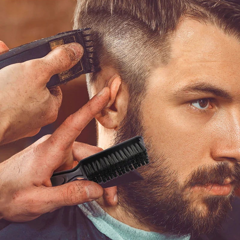 Six Colors Small Beard Styling Brush Logo Professional Shave Beard Brush Barber Vintage Oil Head Shape Carving Cleaning Brush