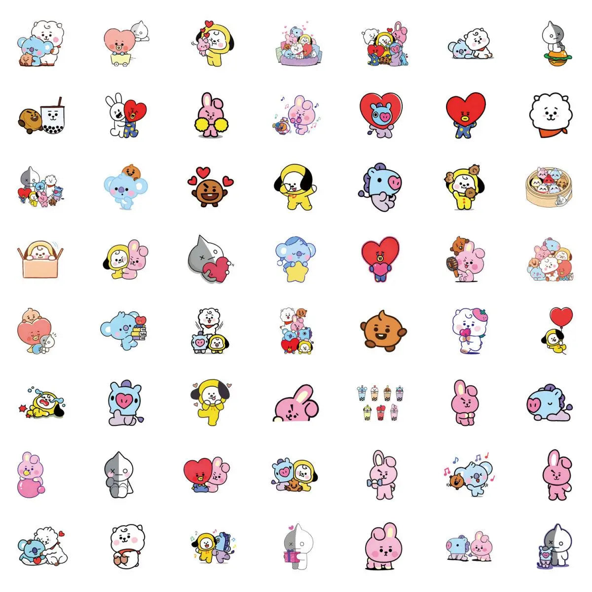 BT21 Chimmy Cooky koya RJ Shooky Mang Sticker High Color Value Cartoon Printing Creative Hand Ledger Decoration 55pcs Sticker