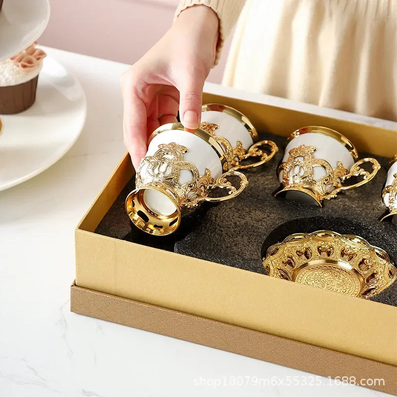 Low cup European style gold rim set cup six cup six plated coffee cup set gift box