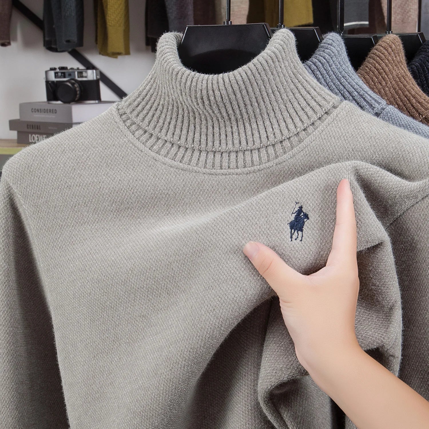 Designer Luxury Brand Men's Knit Pullover Pony Embroidered Sweater Winter British Business Fashion Trend Plush Thicken Menswear