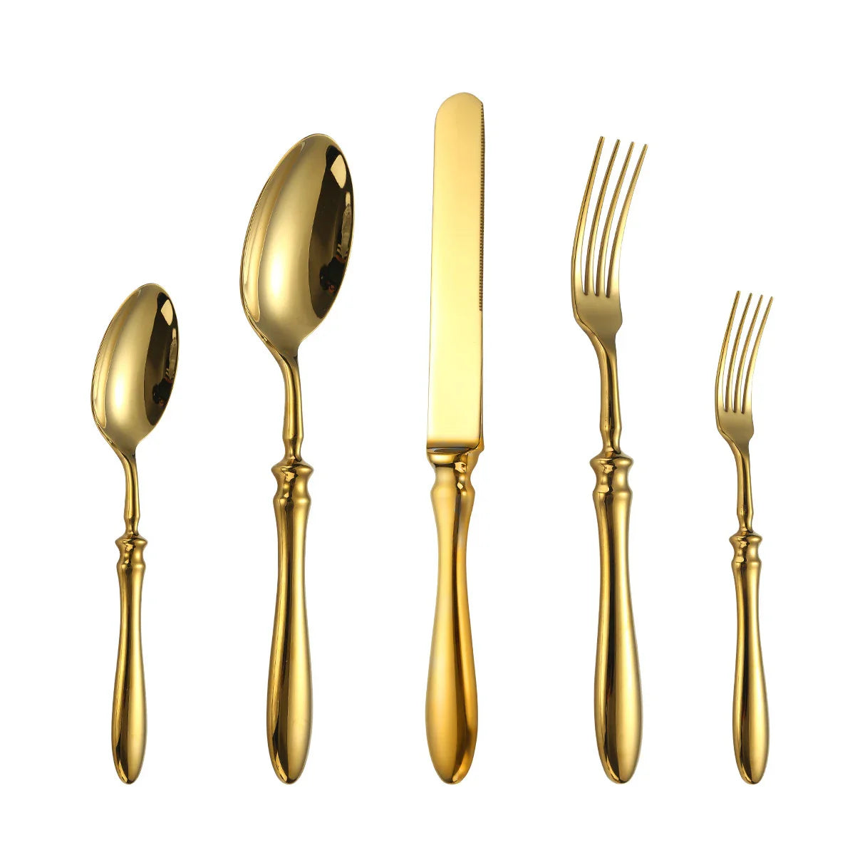 Luxury Gourd Shape Handle Stainless Steel Tableware 5 Pieces Spoons Forks Knives Elegant Cutlery Set