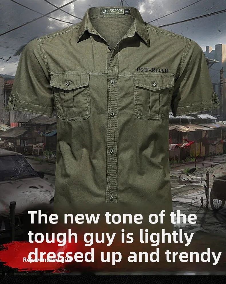 2025 New Shirts Men's Summer Casual 100 Cotton Multi-Pocket Short Sleeve Coat Outdoor Cycling Work Camping Single-breasted Shirt