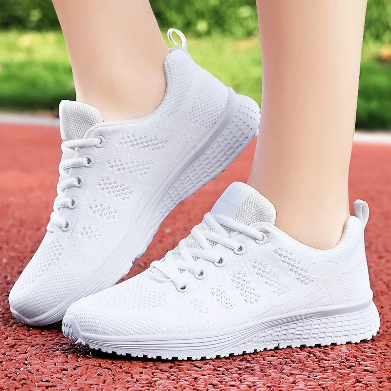 Women Casual Shoes Breathable Walking Mesh Lace Up Flat Shoes Sneakers Women Tenis Feminino Pink Black White