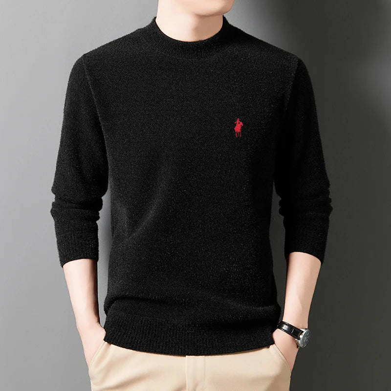 Designer Luxury Brand Men's Knit Pullover Pony Embroidered Sweater Winter British Business Fashion Trend Plush Thicken Menswear