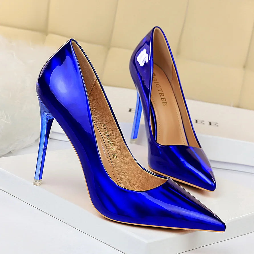 Women Fetish 10.5cm High Heels Pumps Wedding Bridal Stiletto Wedding Bridal Heels Lady Scarpins Office Party Green Blue Shoes
