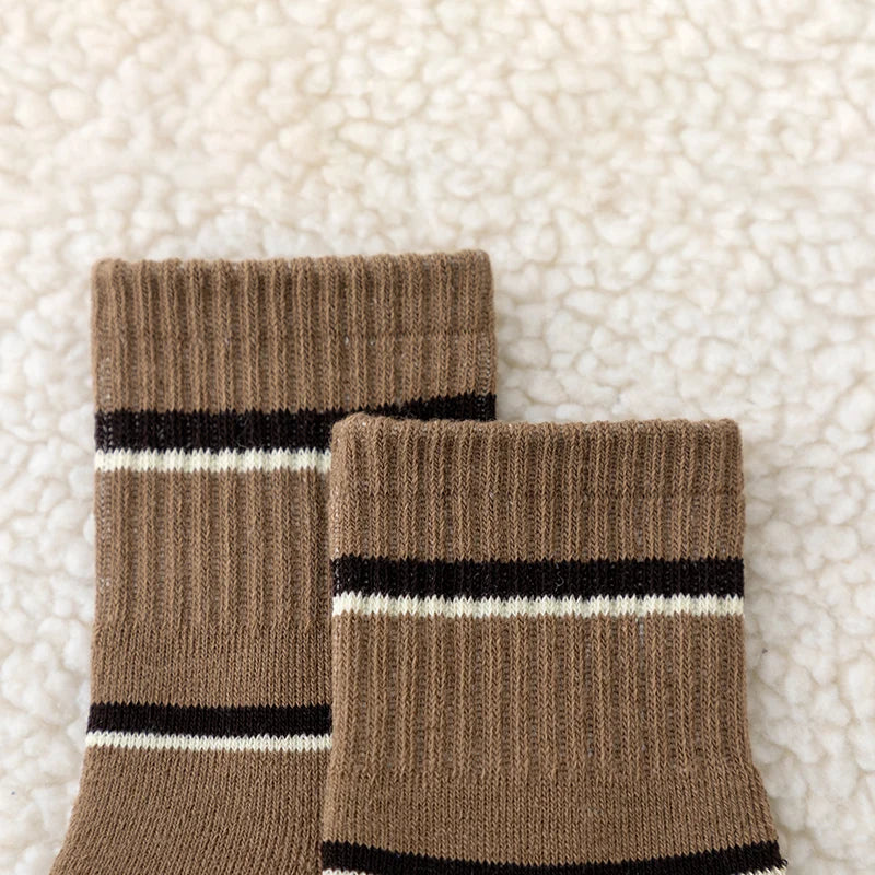 Five pairs of boys' socks for autumn and winter, trendy and versatile alphabet striped looped mid-calf socks