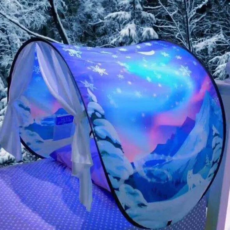 Funy Dream Tent with light for Kids Bed with Storage Pocket Foldable Kids Tent on Bed Mosquito Net Tent Gifts for toys