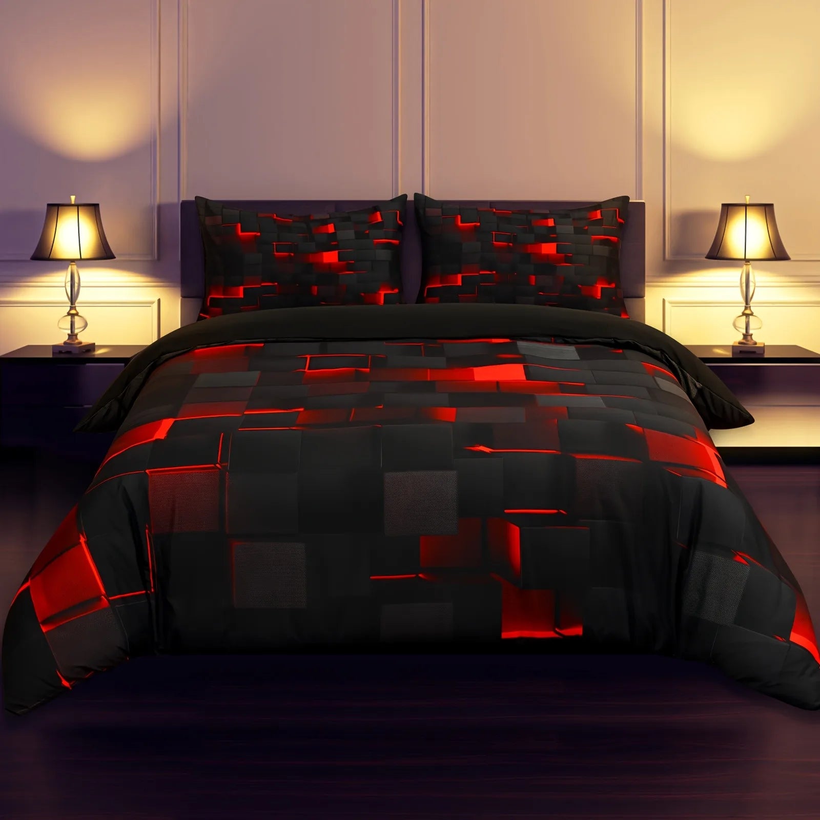Blue and Black Bedding Duvet Cover Set Light Geometric Bedding Set for Kids Boys Girls Comforter Cover Set Bedspread Cover