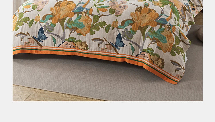 Bedspread On The Bed Cotton Gauze Floral Pattern Towel Coverlet 4 Layer Of Terry Quilts Single Double Bed Cover Blanket 200*230