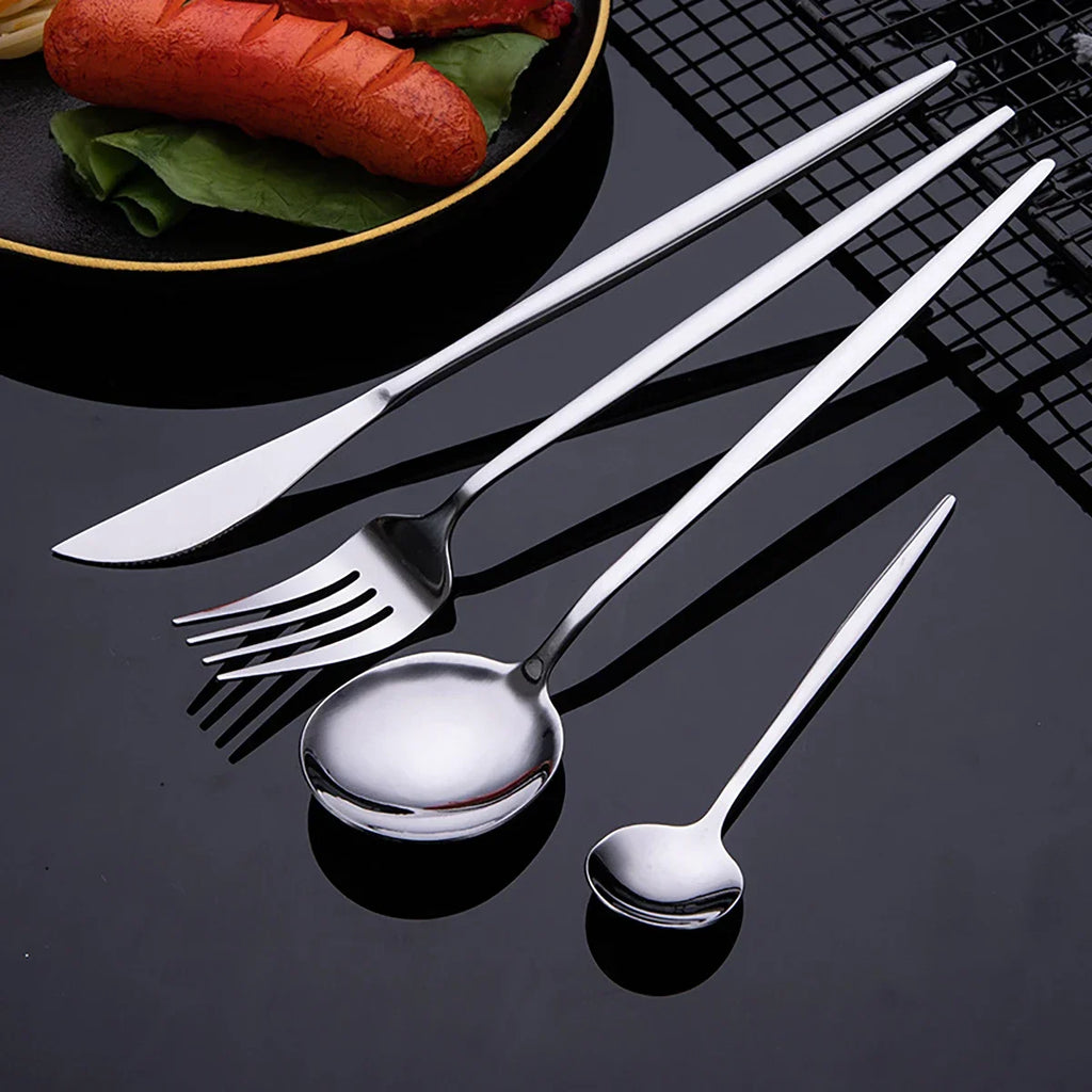 24Pcs Gold Tableware Sets Stainless Steel Cutlery Knife Tea Fork Coffee Spoon Flatware Dishwasher Safe Dinner Kitchen Dinnerware