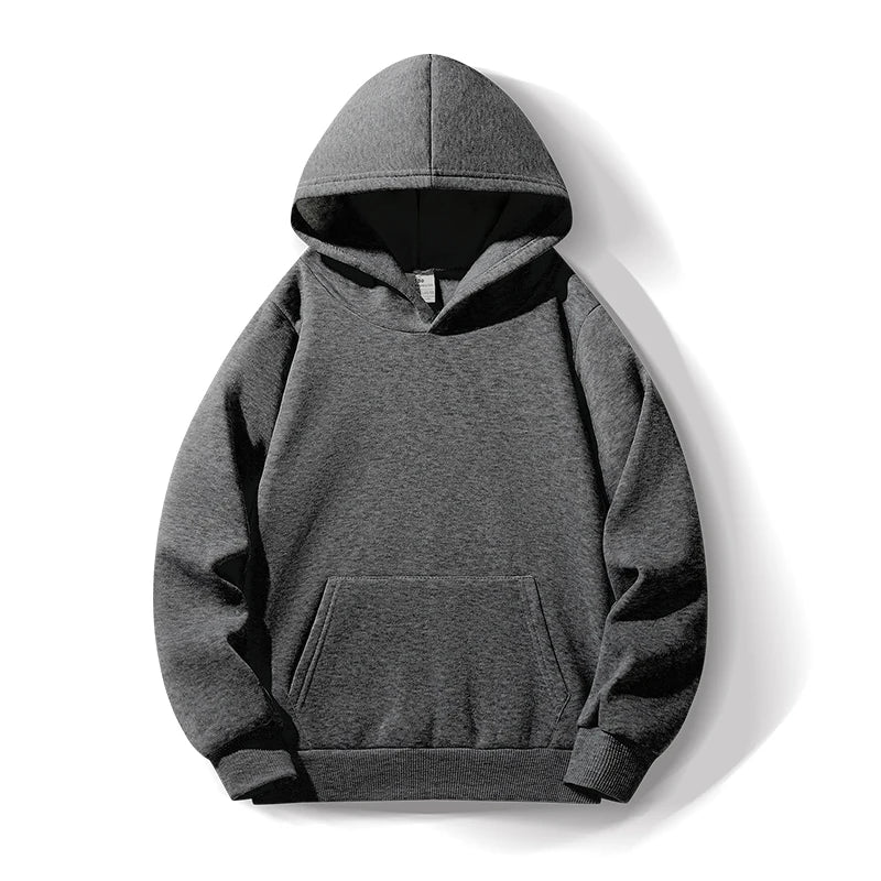 Boys' & Girls' Solid Color Hooded Sweatshirts - Warm, Comfortable, Fleece-Lined, Versatile Basic Style, Perfect as Gifts