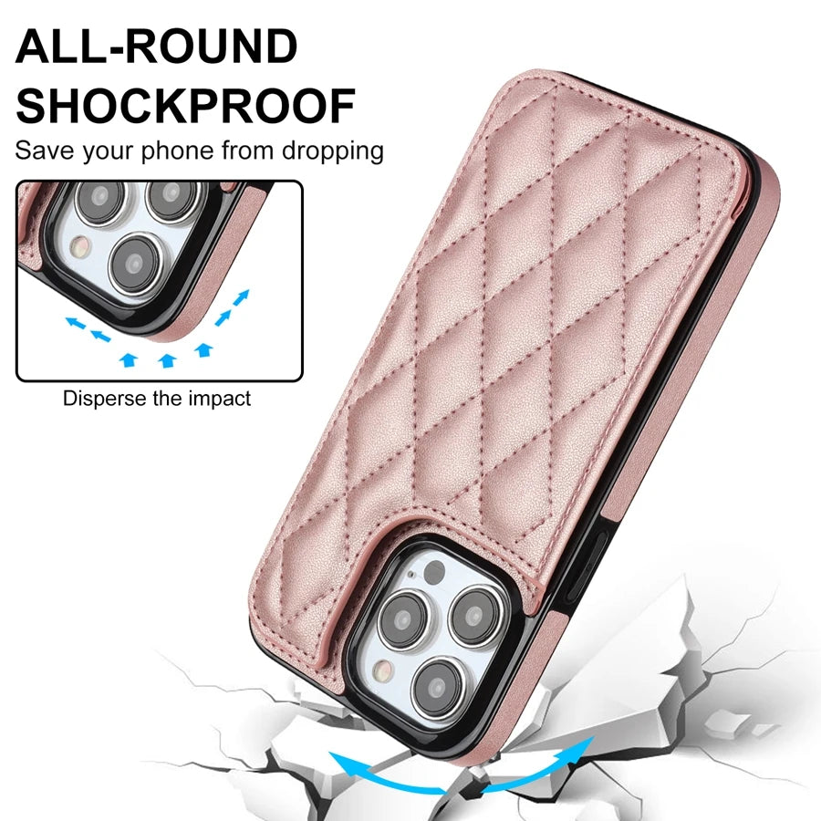 Card Slot Flip Leather Case For iPhone 16e 15 Pro Max 14 13 12 11 SE 3 2 XS XR 8 7 Plus Wallet Double Button Small Fragrant Wind