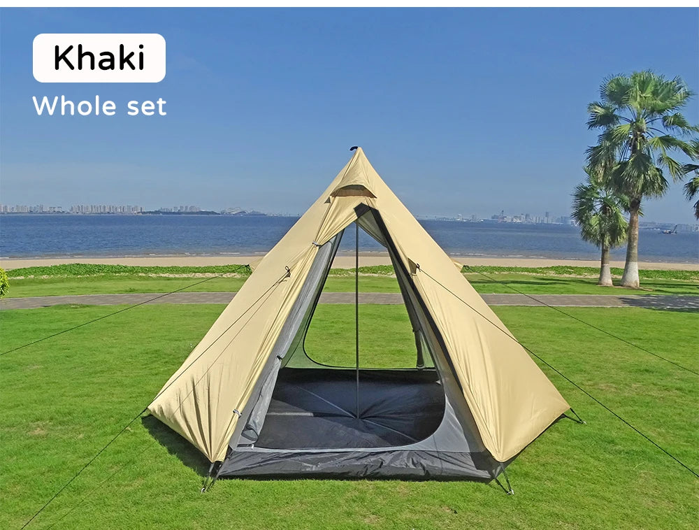 Indian Tent Outdoor Waterproof Tipi Tent 4 Person Yurt Family Mongolian Large Teepee Camping for Adults Pyramid Double Layer