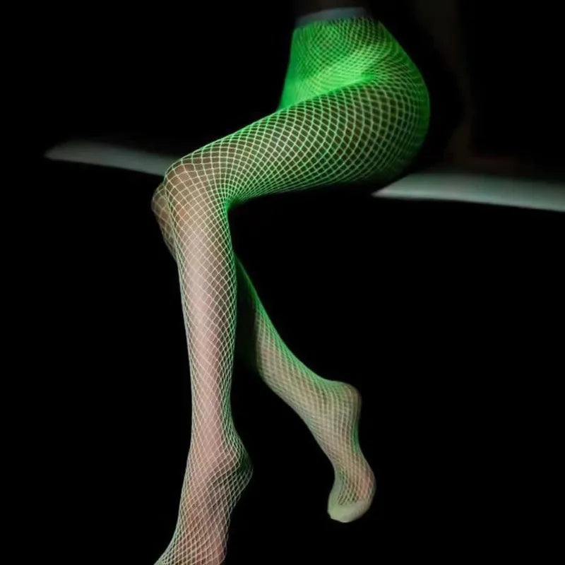New Night Fluorescent Women's Long Socks Fishnet Body Stockings Curve Lingerie Mesh Fabric High Waist Sex Tights Sexy Bodysuits