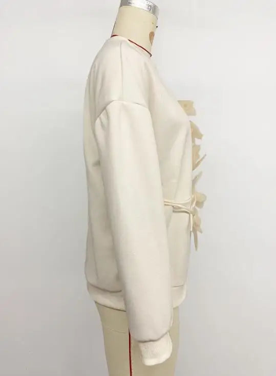 Women's Sweatshirts 2025 Spring Autumn New Solid Color Lazy Loose Three-Dimensional Flower Decor Long Sleeved Pullover Hoodie