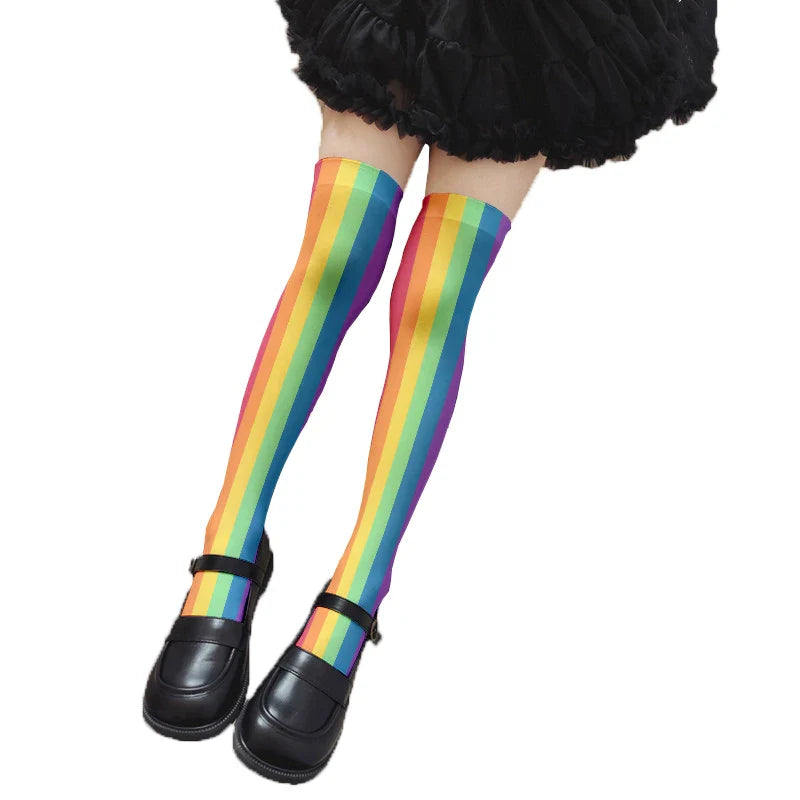 Fun rainbow striped stockings women's sexy fashion multicolor thigh high stockings Harajuku Kawaii girl romantic socks gift