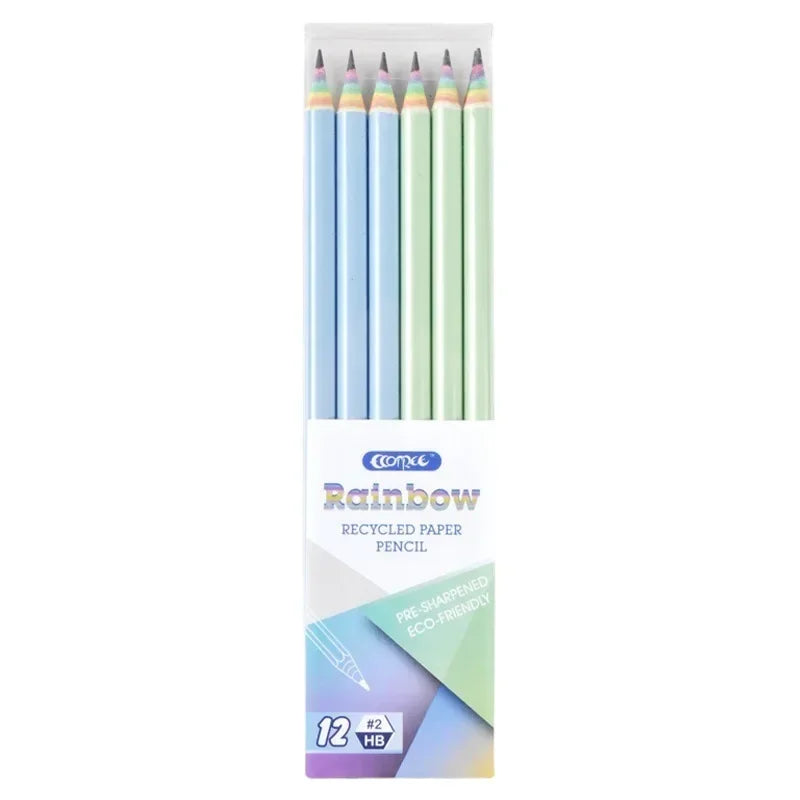 12 Rainbow Paper Pencil Set Children's Writing and Painting HB Professional Art Sketch Comic Pen Office School Supplies