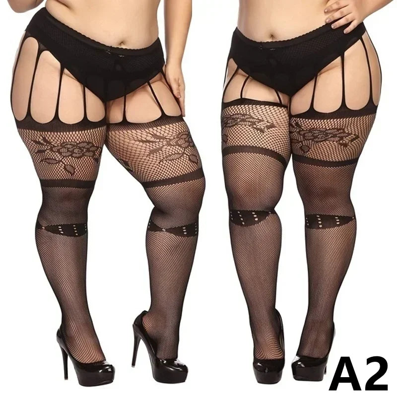 Lace Knee Thigh High Elastic Fishnet Stockings Sexy Transparent Thin Black Stocking White Plus Size Long Socks for Women Summer
