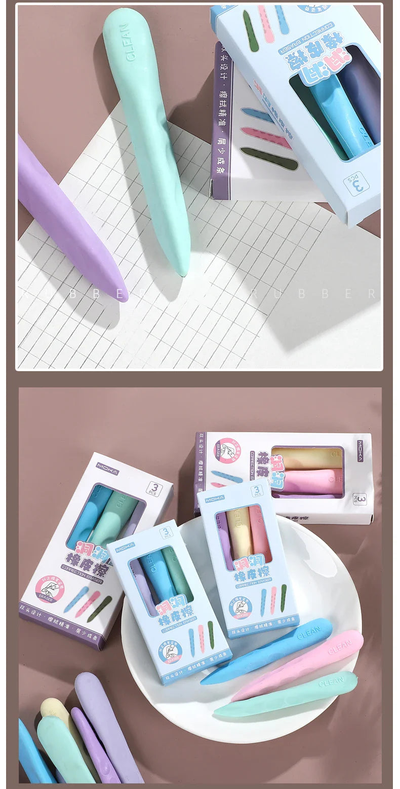 Macaron Color Children Kawaii Pencil-shaped Hole Eraser Creative DIY Student Supplies Stationery