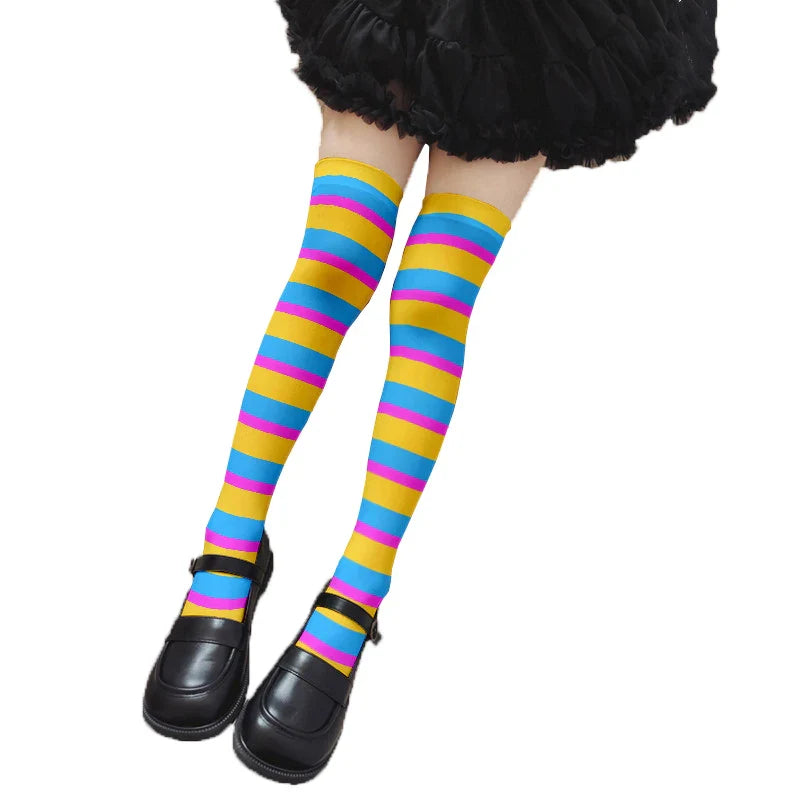 Fun rainbow striped stockings women's sexy fashion multicolor thigh high stockings Harajuku Kawaii girl romantic socks gift
