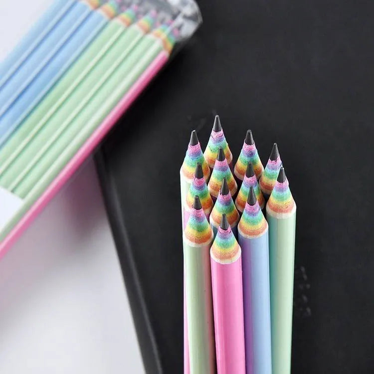 6-8pcs/set Rainbow Paper Pencil HB Environmentally Friendly for Creative Simplefor Writing and Painting Pencil School Stationery