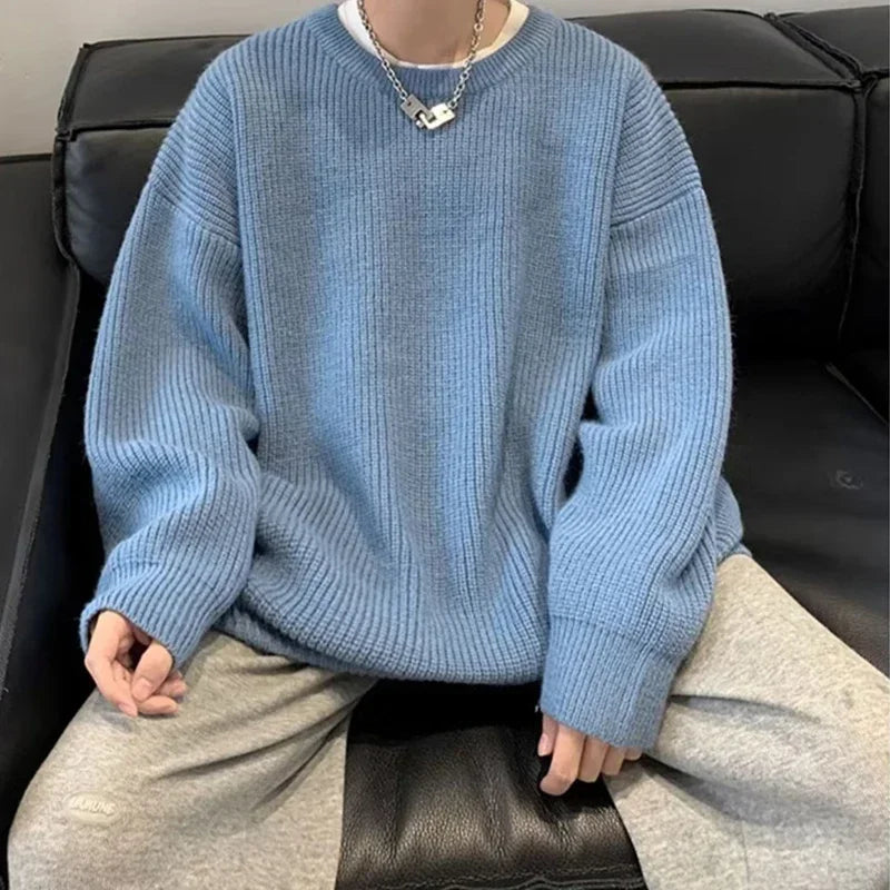 2025 Autumn Crew Neck Solid Color Pullover Sweaters For Men Casual Y2K Knitted Sweater High Street Fashion Jumpers Hombre