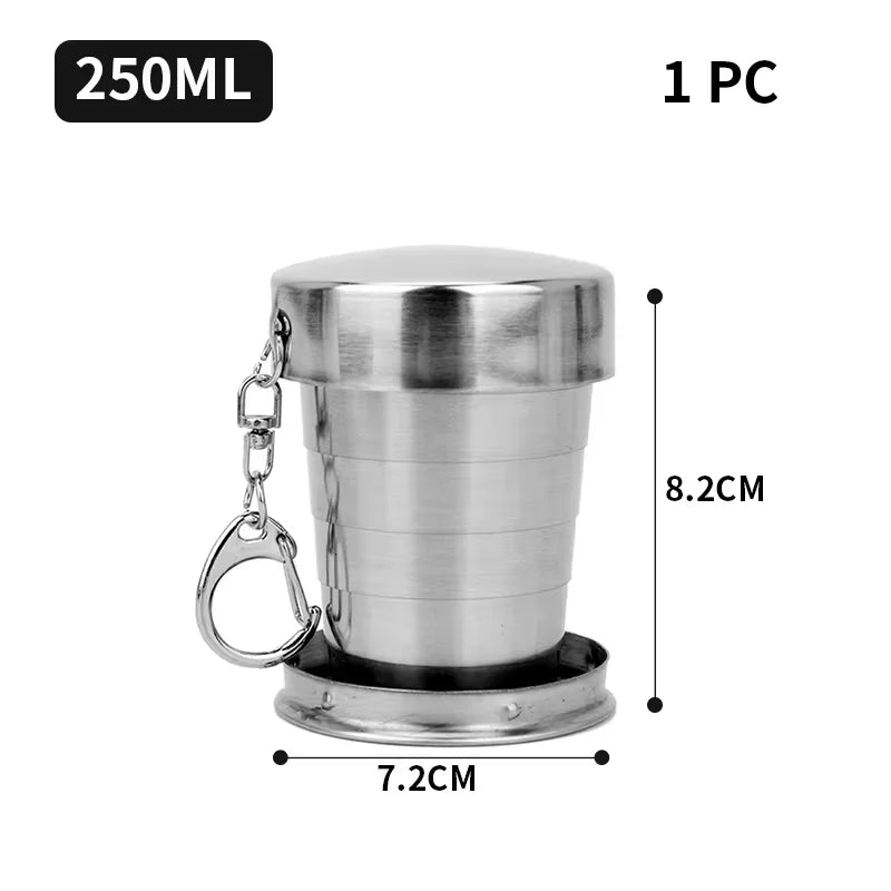 NEW 250ml Stainless Steel Retractable Cup Outdoor Travel Toiletry Cup Portable Creative Compression Cup Mini Handy Cup Folding Cup