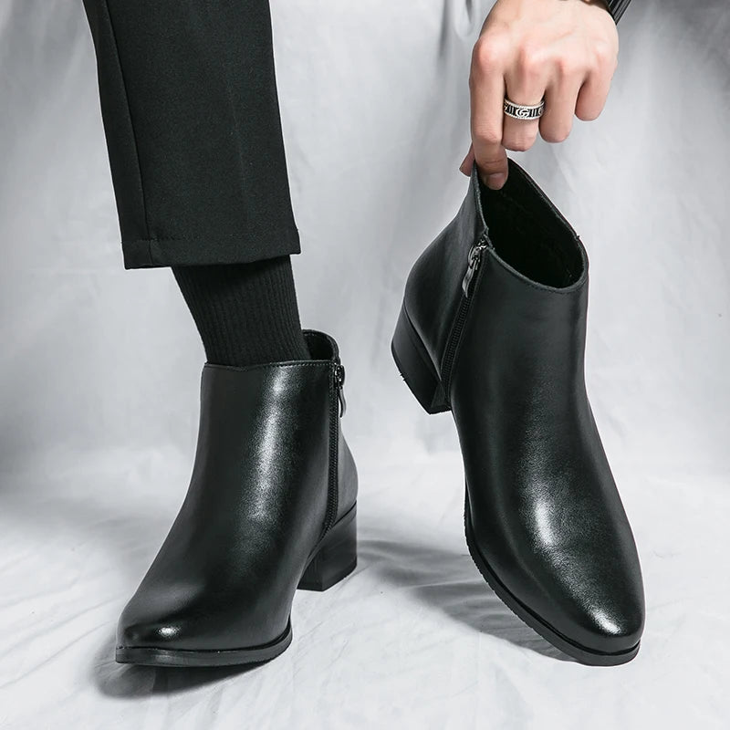 Men's Shoes Chelsea Boots Causal Business Retro Ankle Boots Man Walking Shoes Pu Leather Shoes Waterproof Classic Loafers Men