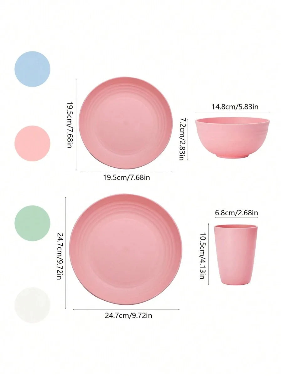 4/16/32pcs Plastic tableware set, reusable, dinner plate/dessert plate/cereal bowl/cup, suitable for outdoor camping parties