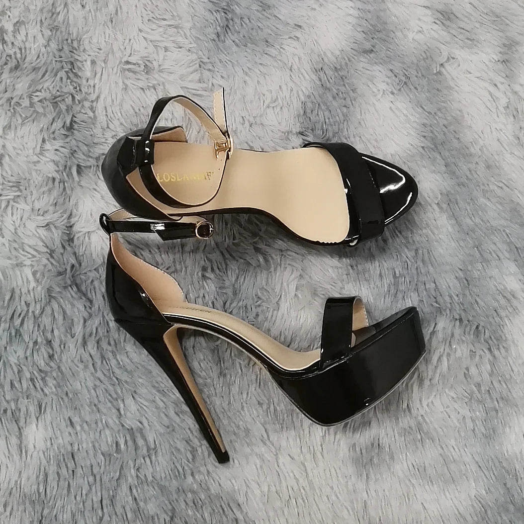 Women Sandals Stilettos Sexy Pumps Open Toes Supper High Heels Nighclub Platform Black Nude Party Wedding Shoes Large Size 43