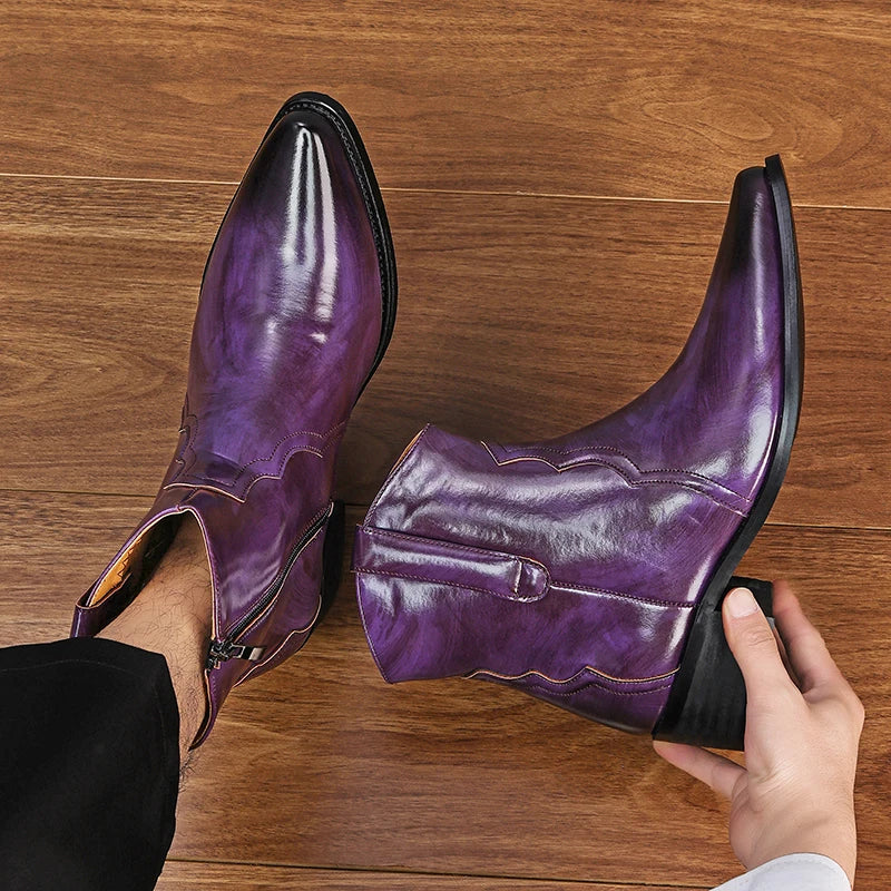 Men High Top Boots Solid Color Comfortable Breathable Fashionable Lightweight High Heeled Business Short Boots