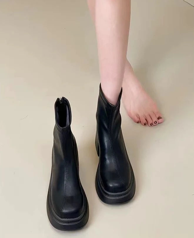 Booties Work Very High Heels Leather Female Short Shoes Combat Heeled Women's Ankle Boots Punk Style Boot Y2k Spring 2025 Autumn