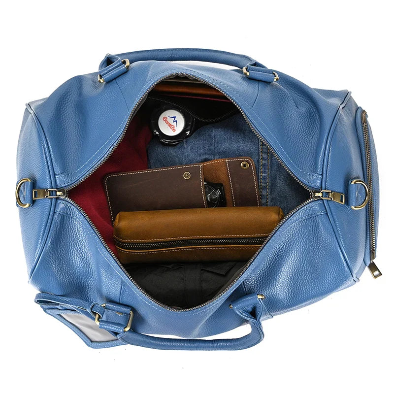 Big Capacity Genuine Leather Travel Bag For Men Women Soft Black Cowhide Casual Travel Duffel Large Luggage Weekend Shoulder Bag