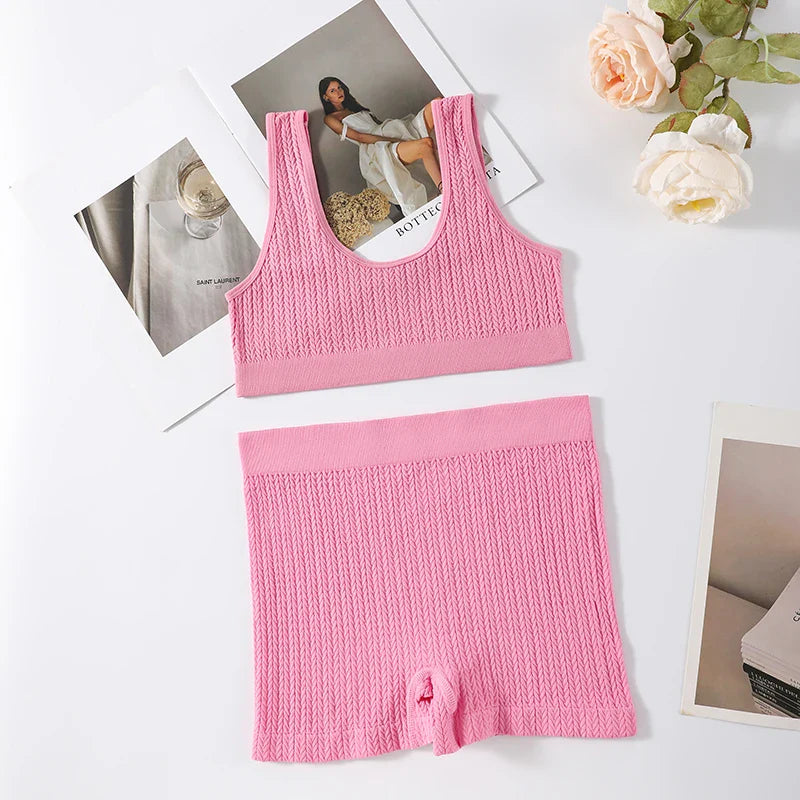 Women Seamless Bra Set Sports Low Rise Shorts Nonwire Tops Sexy Lingerie Set Female Comfort Underwear Set