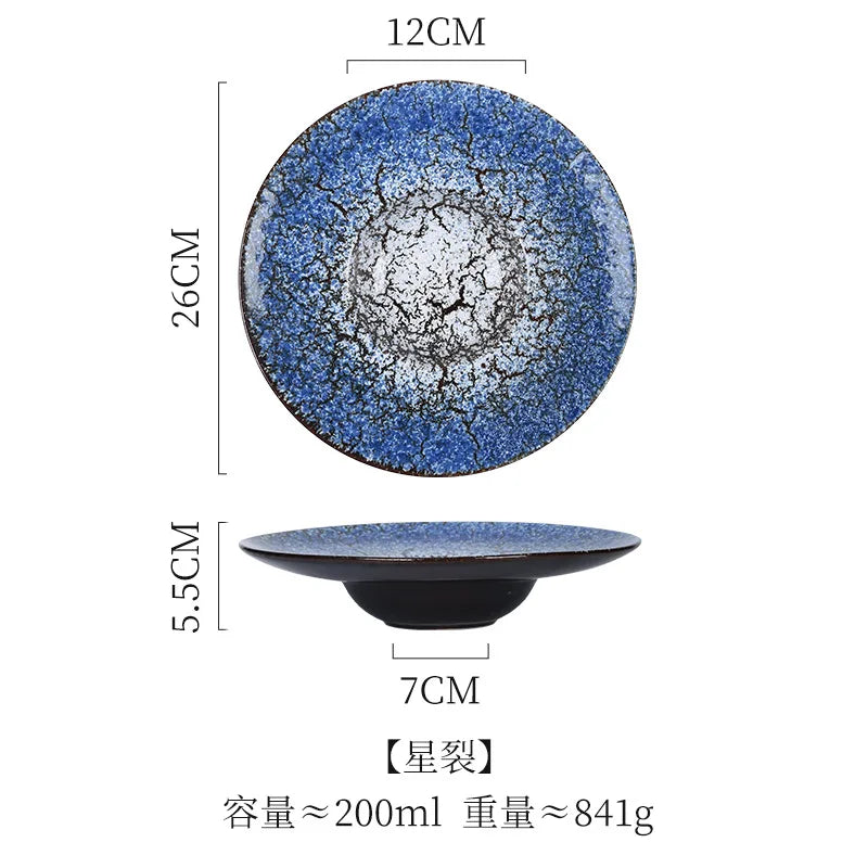 Italian Straw Hat Plate Commercial Italian Noodle Western Salad Plate Japanese Vintage Ceramic Plate UFO Round Deep Soup