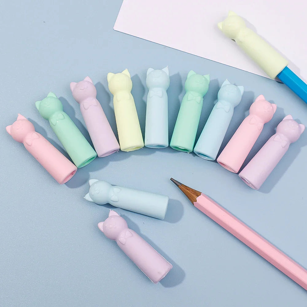 1-20pcs Cartoon Eraser Caps Pencil Erasers Toppers Cute Cat Erasers for Kids Student School Stationery Supplies Pen Head Sleeves